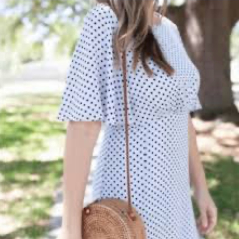 Express Black and White Wrap Dress with Flutter Sleeves